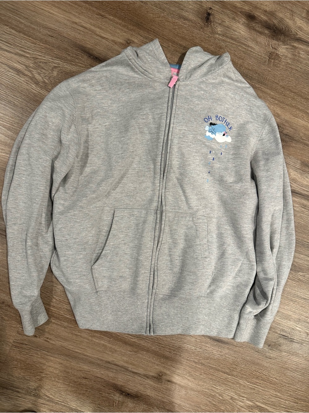 Disney Light Gray Zip-Up Hoodie with 'Oh Bother' Cloud Graphic